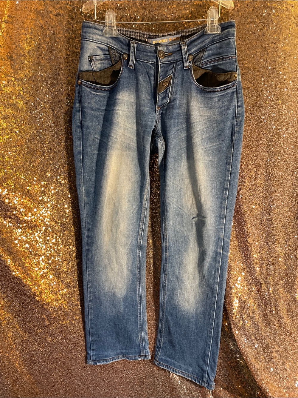 Revolt Jeans Women's Boyfriend Medium Blue Washed Denim Unique sz 34/29